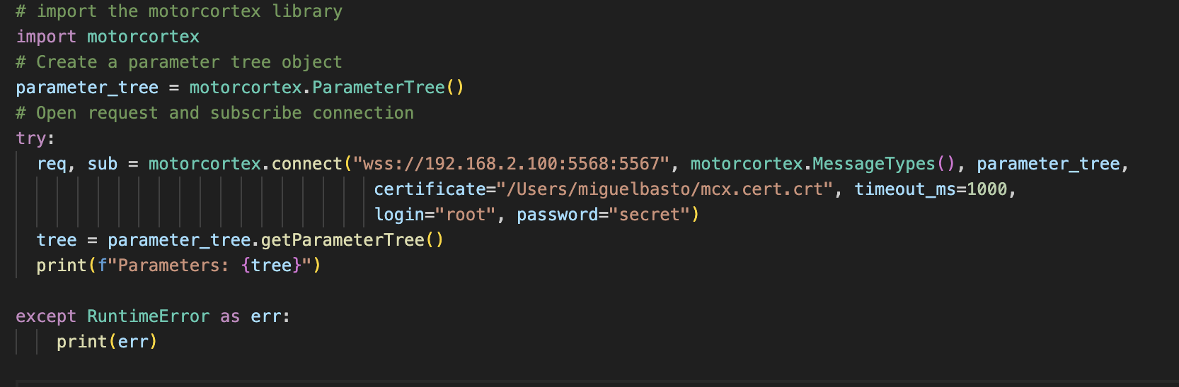 Python implementation - Motorcortex - Support